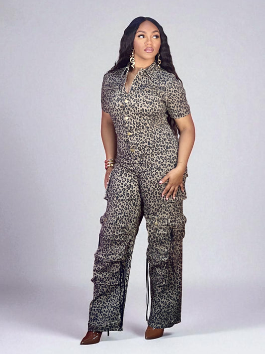 Animal Print Cargo Jumpsuit