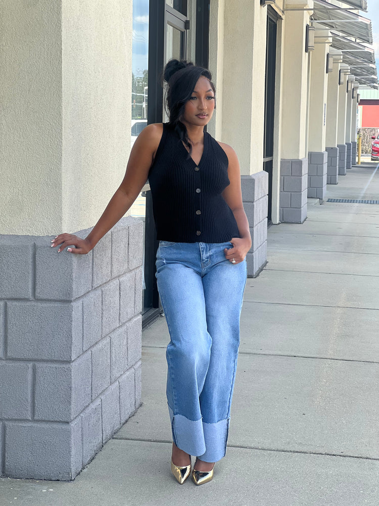 New Sweater Vest Top-Black