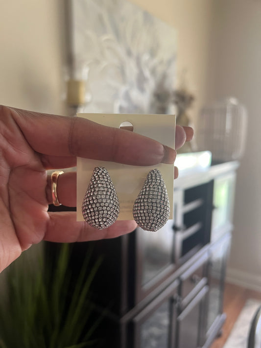 Big Clear Stoned Teardrop Earrings