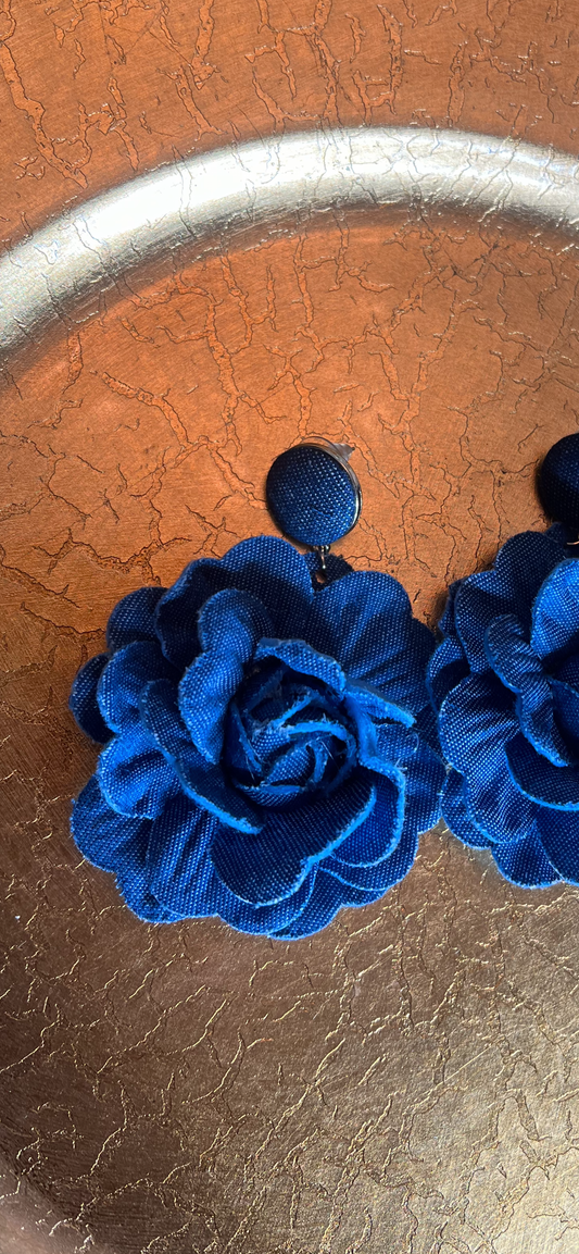 Medium Denim Flower Earrings