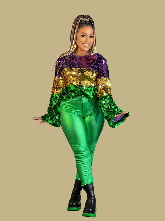 Metallic Green Super Woman Pants