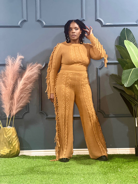 Cable Knit Set-Camel