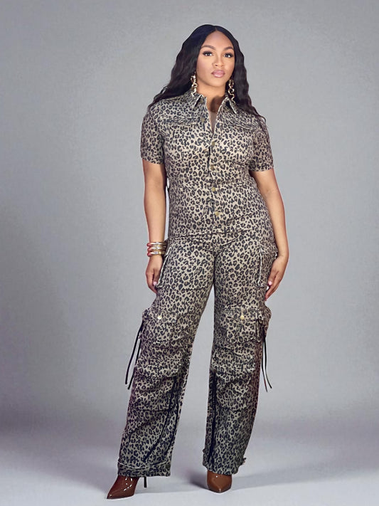 Animal Print Cargo Jumpsuit