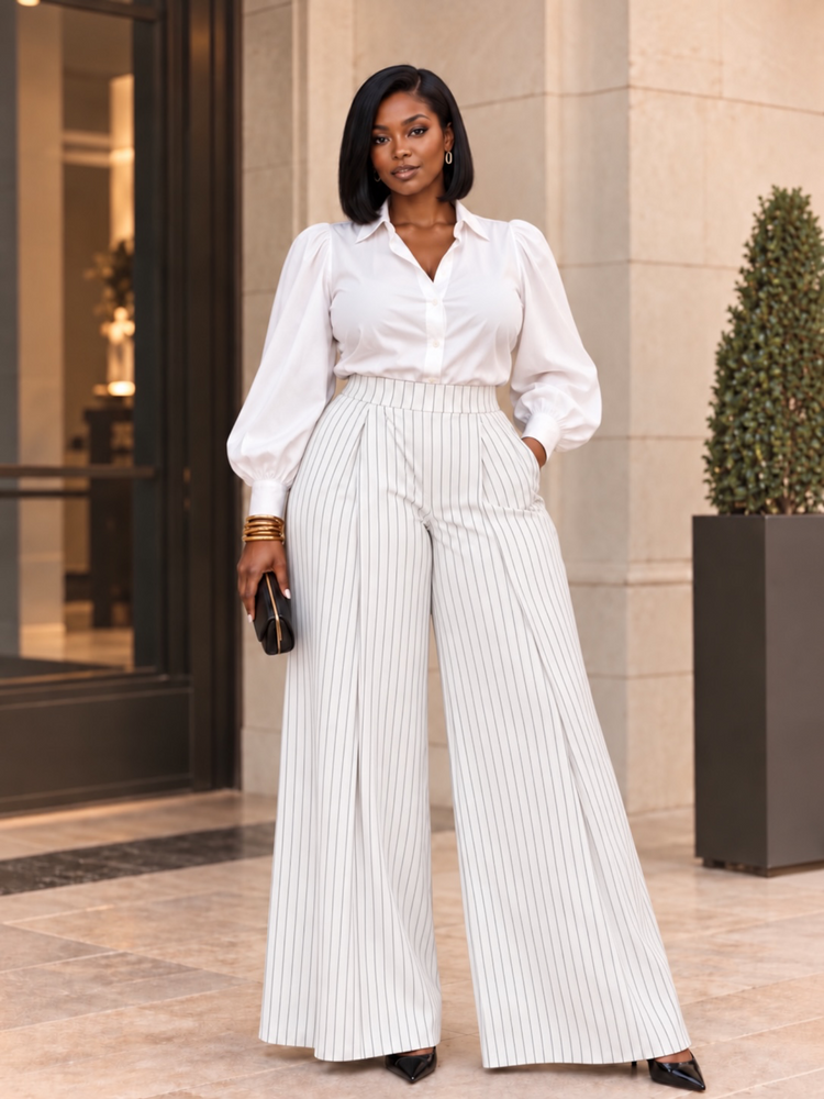 Pinstripe Office Pants-White