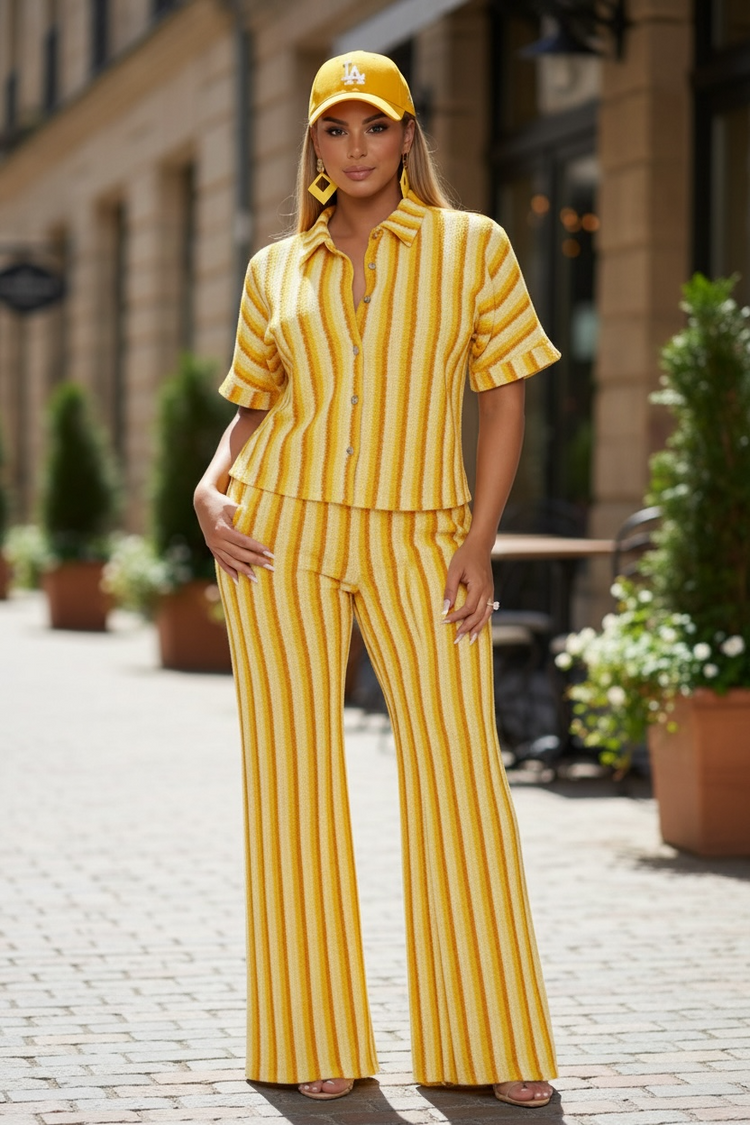 Fancy Casual Stripe Set-Yellow