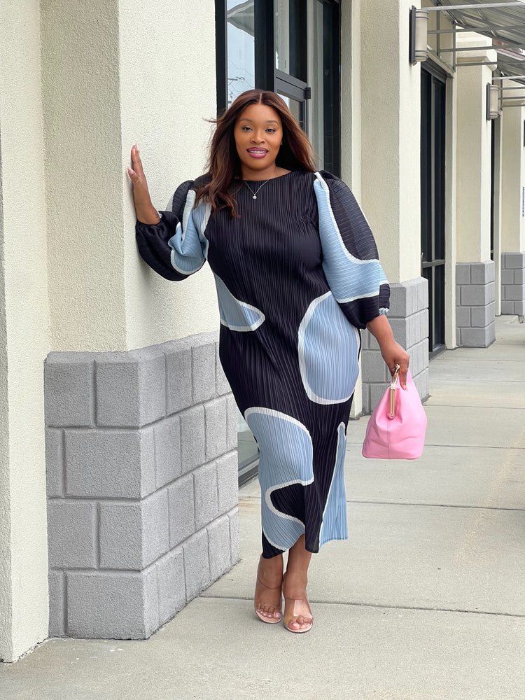 Multi Pleated Midi Dress (Grey)