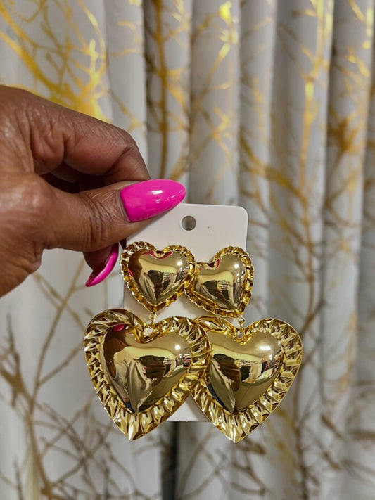 Gold Double Heart Earrings