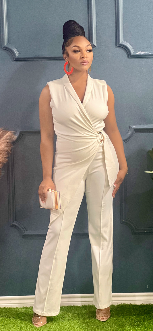 White Denim Fashion Jumpsuit