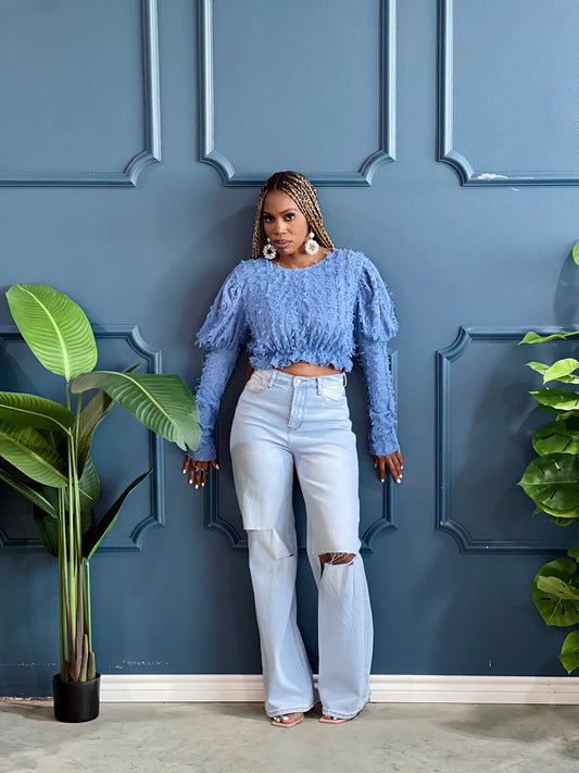 Shaggy Crop Top-Blue
