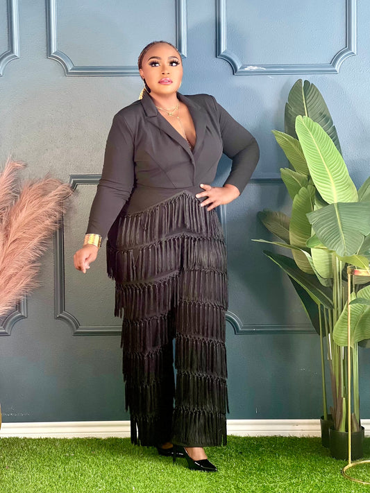 Majestic Tassel Jumpsuit Plus-Black