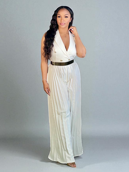 Seaux Pleated Jumpsuit-Off White