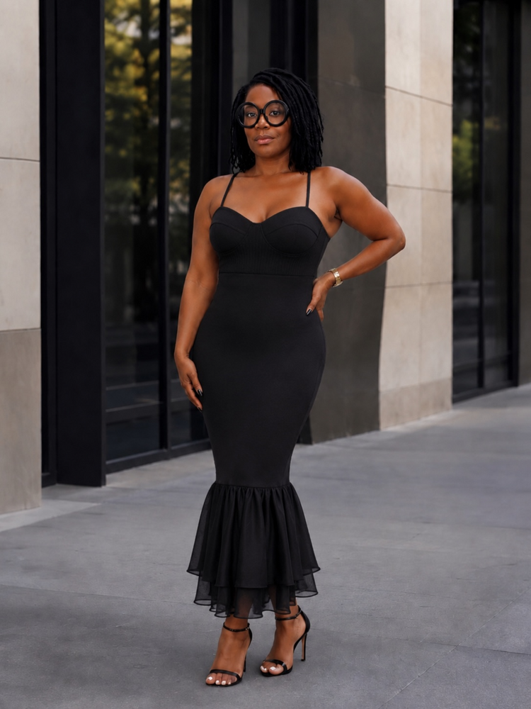 Black Elegant Bandage Organza Hem Dress