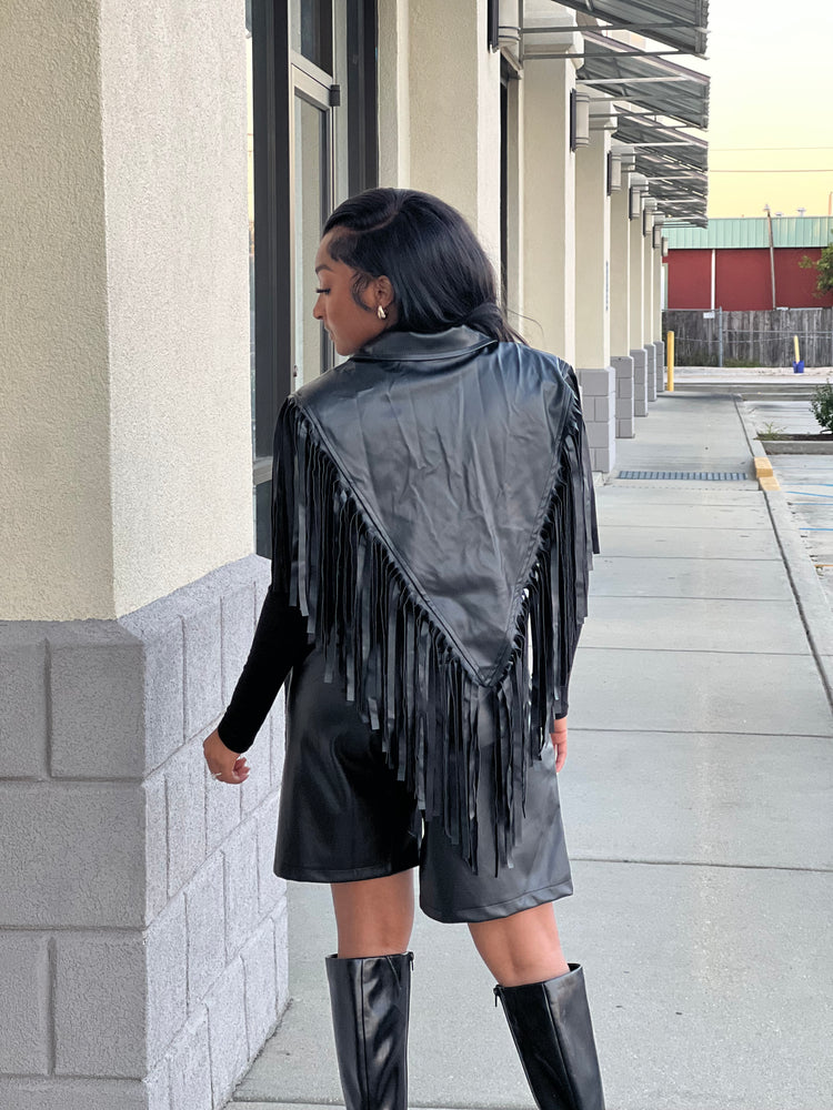 Solid Black Fringe Vest Top