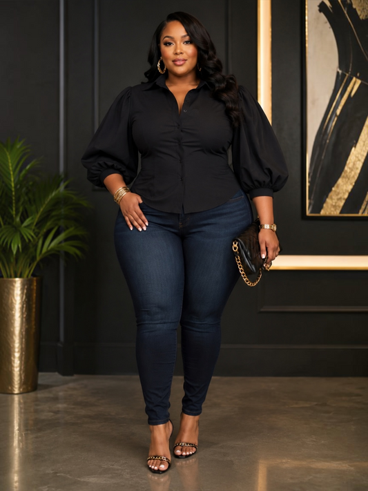Major Puff Fitted Top Plus-Black