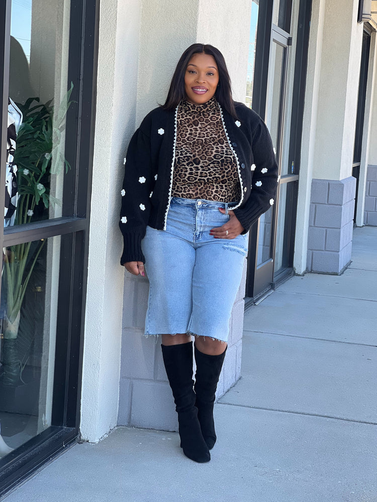 Black Petal Sweater Top