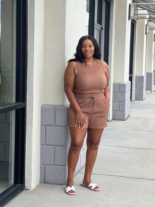 Casual Crinkle S Set-Mocha