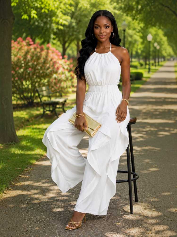 Lady Ruffle Jumpsuit-White