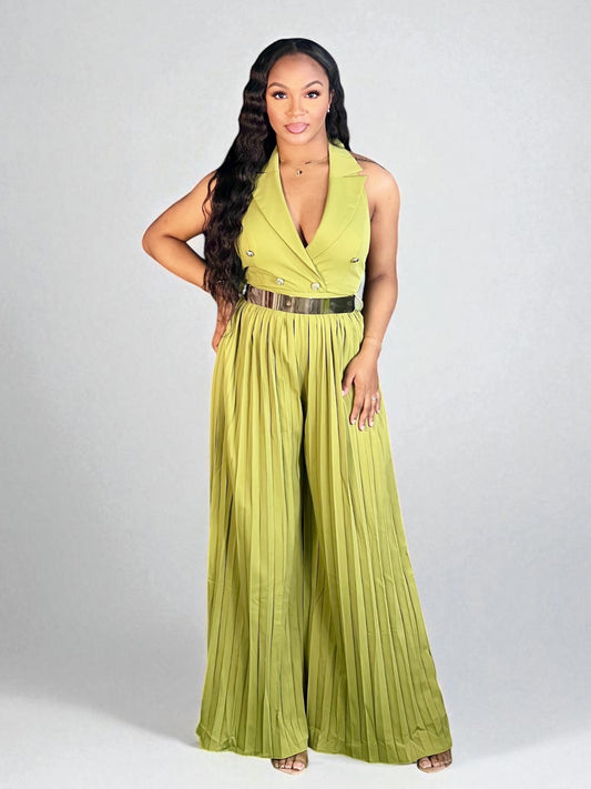 Seaux Pleated Jumpsuit-Olive
