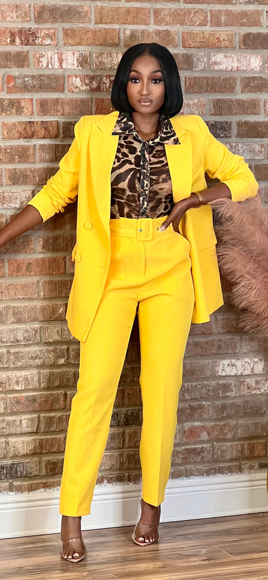 Getting To Business Double Breasted Blazer-Yellow