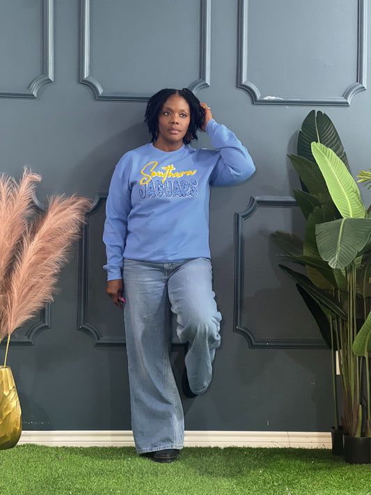 Southern Jaguar Patch Sweatshirt-Columbia Blue