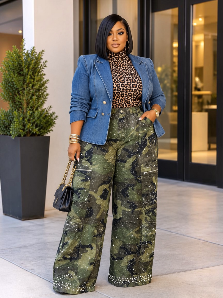 Pearl Stone Camouflage Cargo Pants Plus
