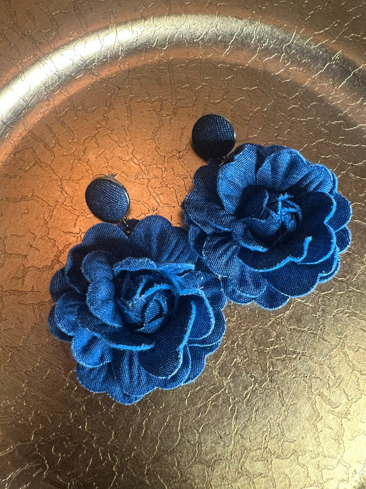 Medium Denim Flower Earrings