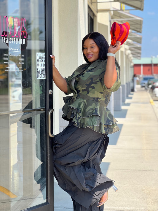 Clearly Camouflage Peplum Blazer Top Plus