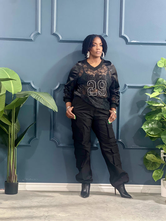 Lace Black Jersey Top