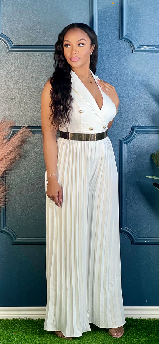 Seaux Pleated Jumpsuit-Off White