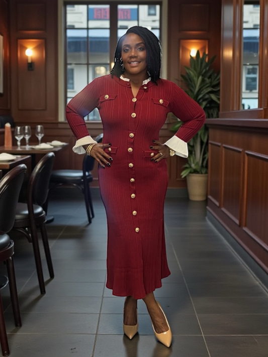 New Knit Dress-Burgundy