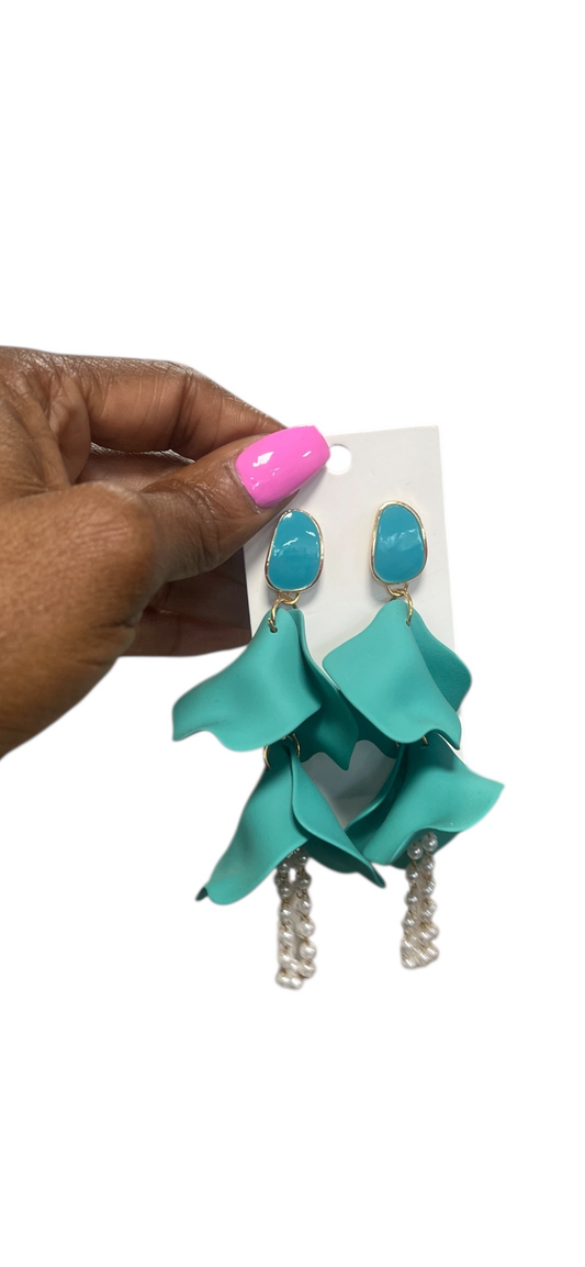 Large Flower Petal Earrings Alc-Teal