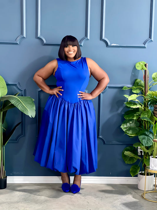 Spring Balloon Dress Plus-Blue