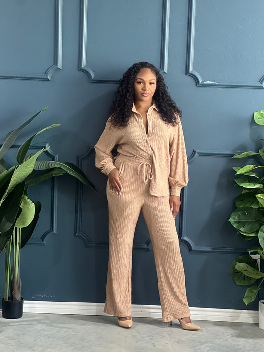 Casual Crinkle Lady Set-Mocha