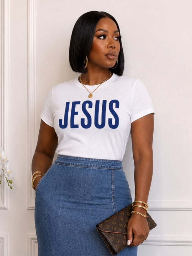 Jesus Graphic Tee Shirt Reg/Plus-White/Blue