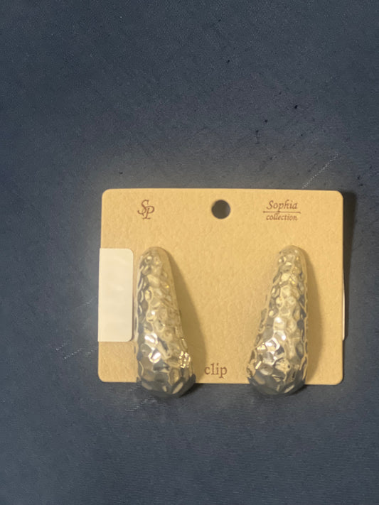 Crinkle Clip Earrings-Silver