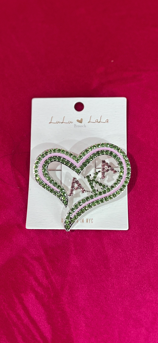 Pink Green Brooch-Heart