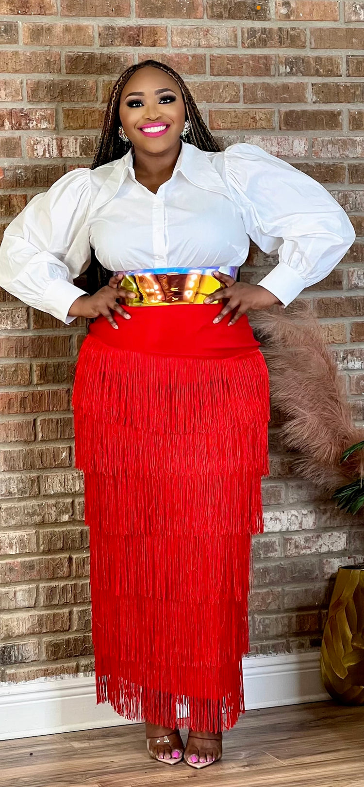 Classy Fringe Skirt Red Reg/Plus (Online only)