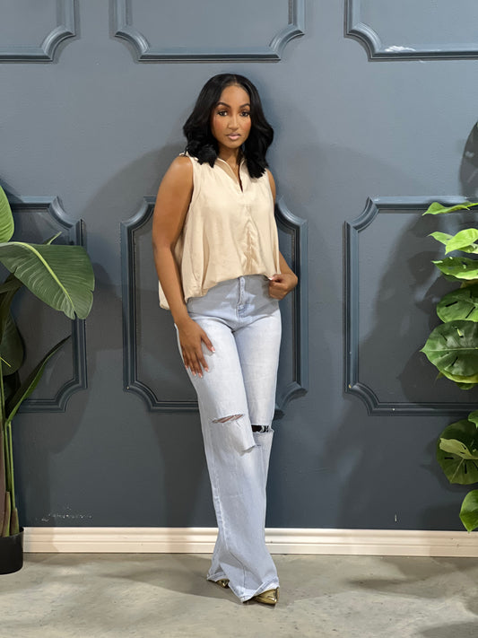 New Spring Sleeveless Top-Khaki