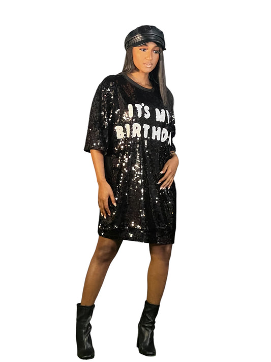 It’s My Birthday Sequin Shirt Dress
