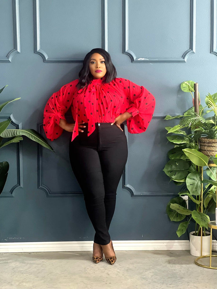 Polka Dot Queen Blouse Plus-Red