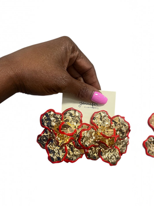 Elegant Floral Earrings-Red