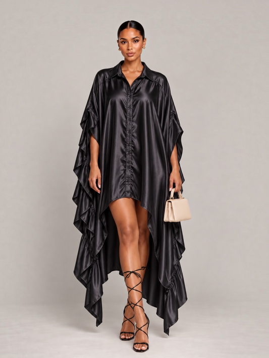 Batwing Shirt Dress-Black