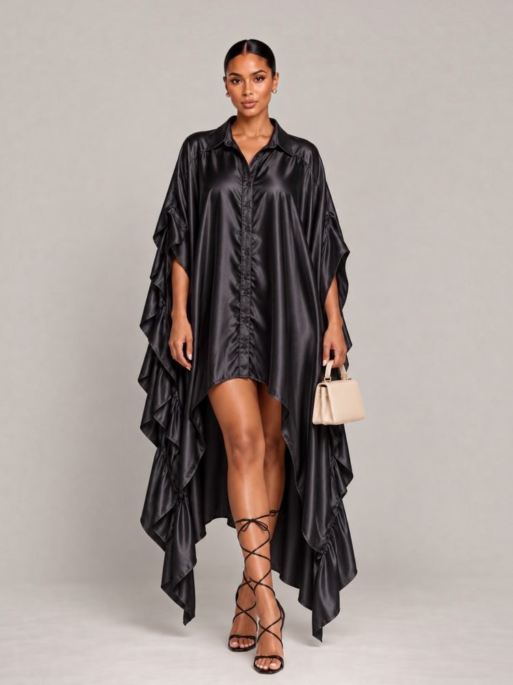 Batwing Shirt Dress-Black