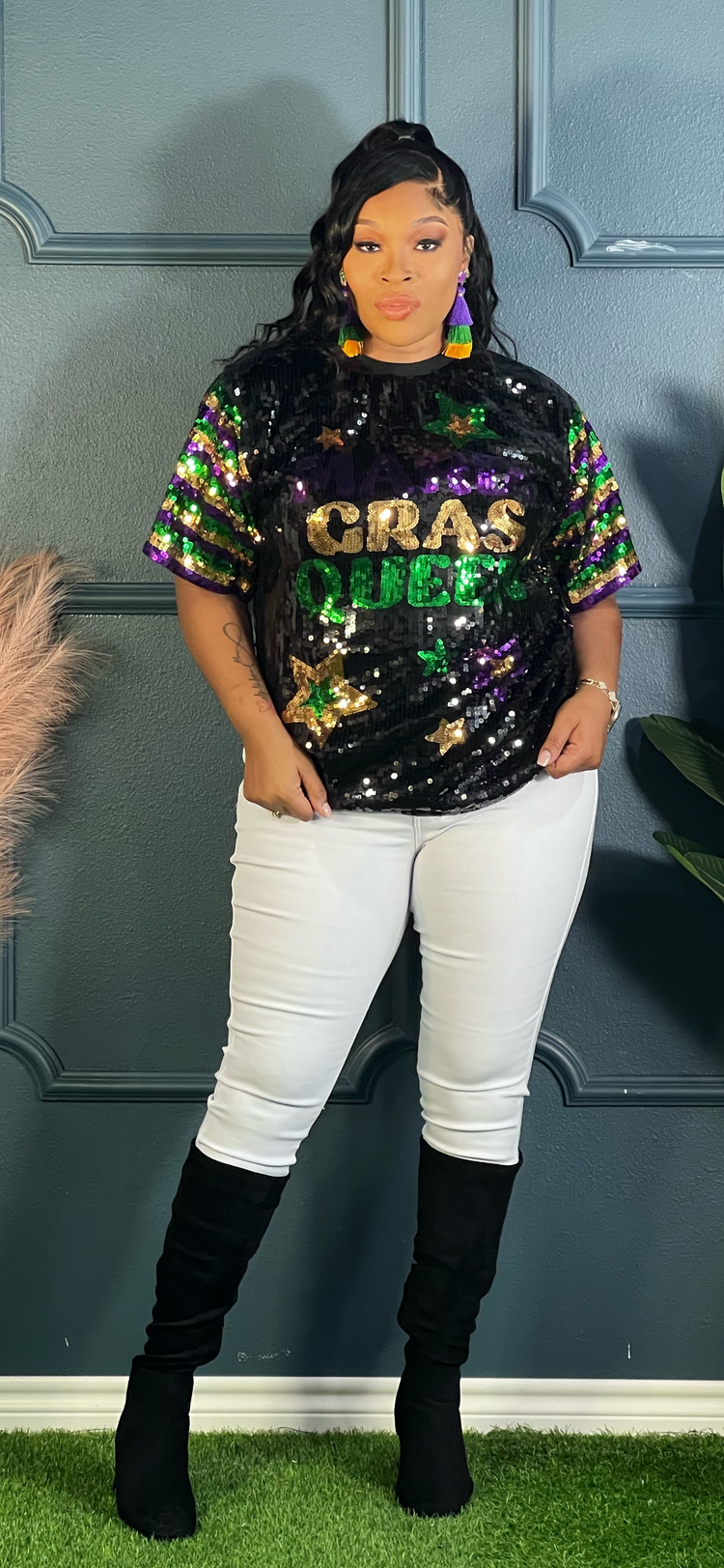 Mardi Gras Queen Sequin Tunic Shirt (Online only)