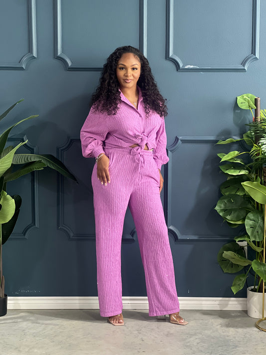 Casual Crinkle Lady Set-Lt Purple