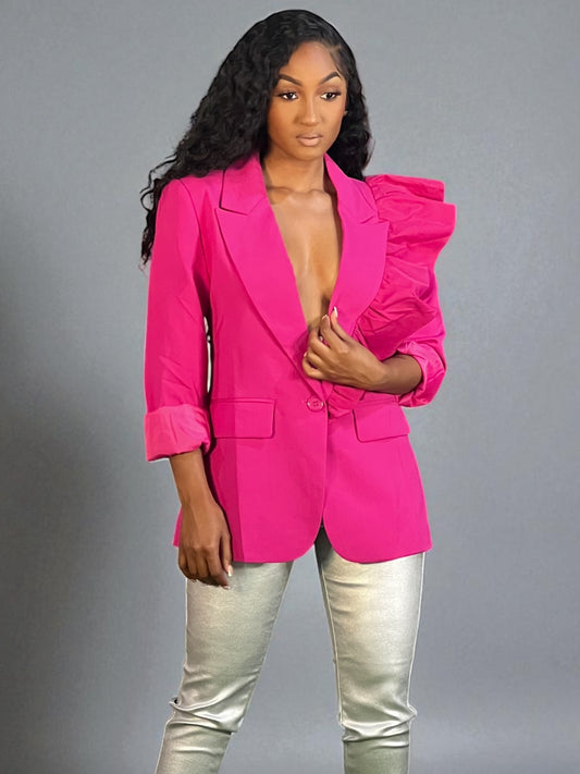 Magenta Ruffle Shoulder Blazer