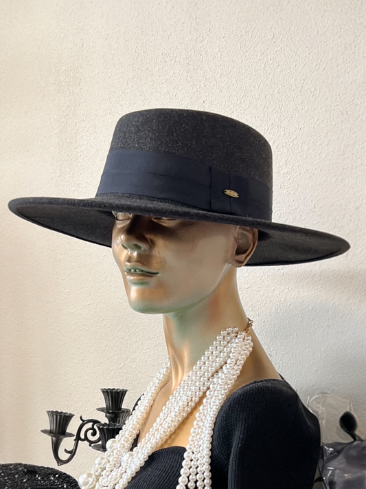 Smoked Flat Wide Brim Fedora