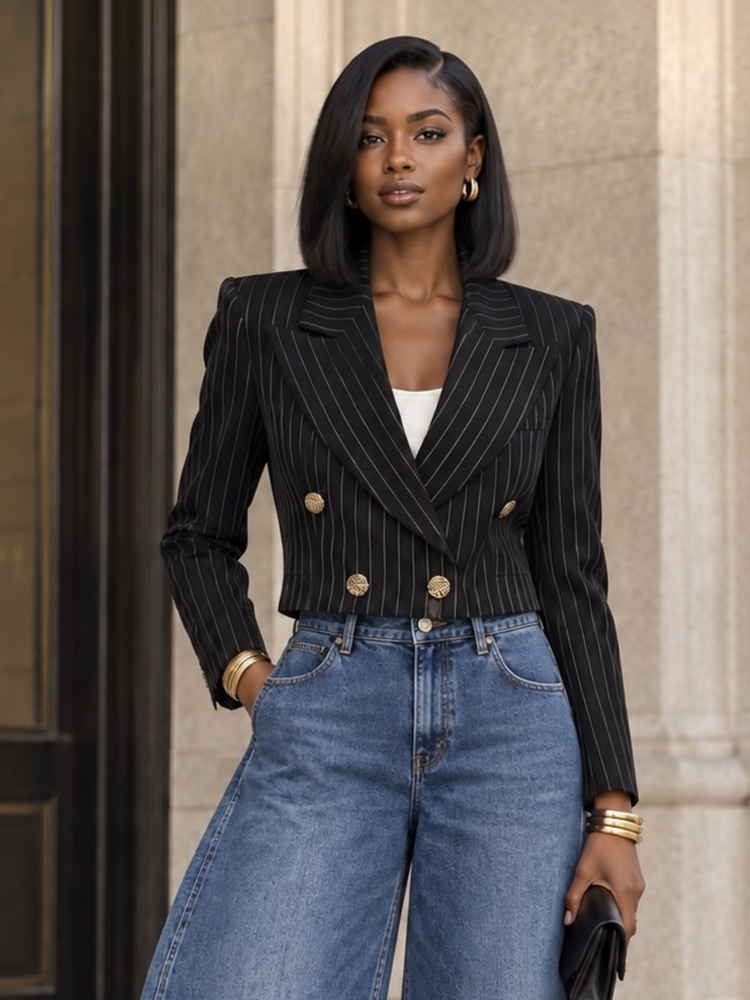 Pinstripe Cropped Office Blazer