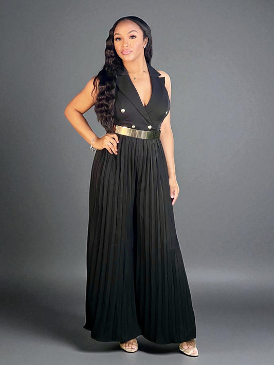 Seaux Pleated Jumpsuit-Black