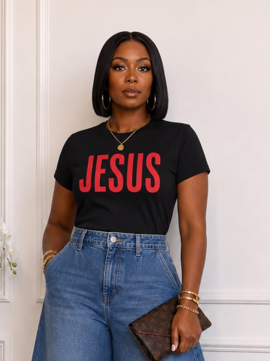 Jesus Graphic Tee Shirt Reg/Plus-Black/Red
